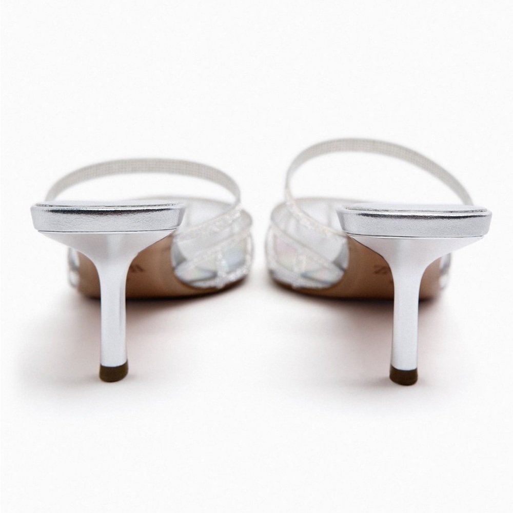 Zara Rhinestone Vinyl Silver Mules - Picture 3 of 5